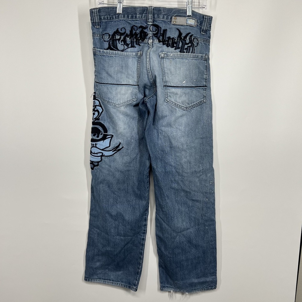 Vintage Ecko Unltd Jeans Mens 32x32 Blue Baggy Fit Embroidered Y2K Hip Hop Rhino